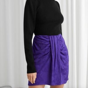 & Other Stories Size 2 Purple Leopard Jacquard Gathered Mini Skirt